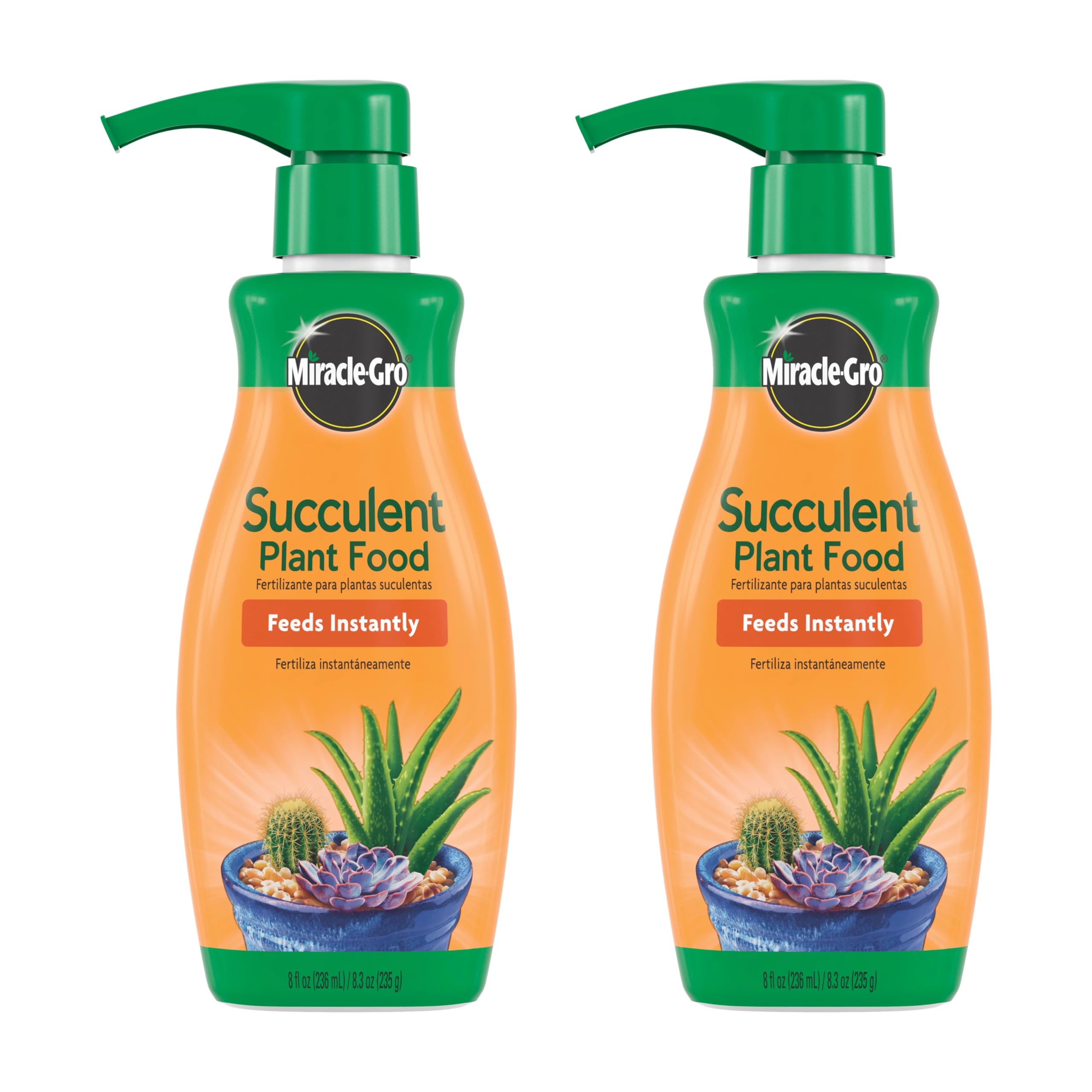 Miracle-Gro Succulent Plant Food bottle pour demonstrates quick feeding for succulents.
