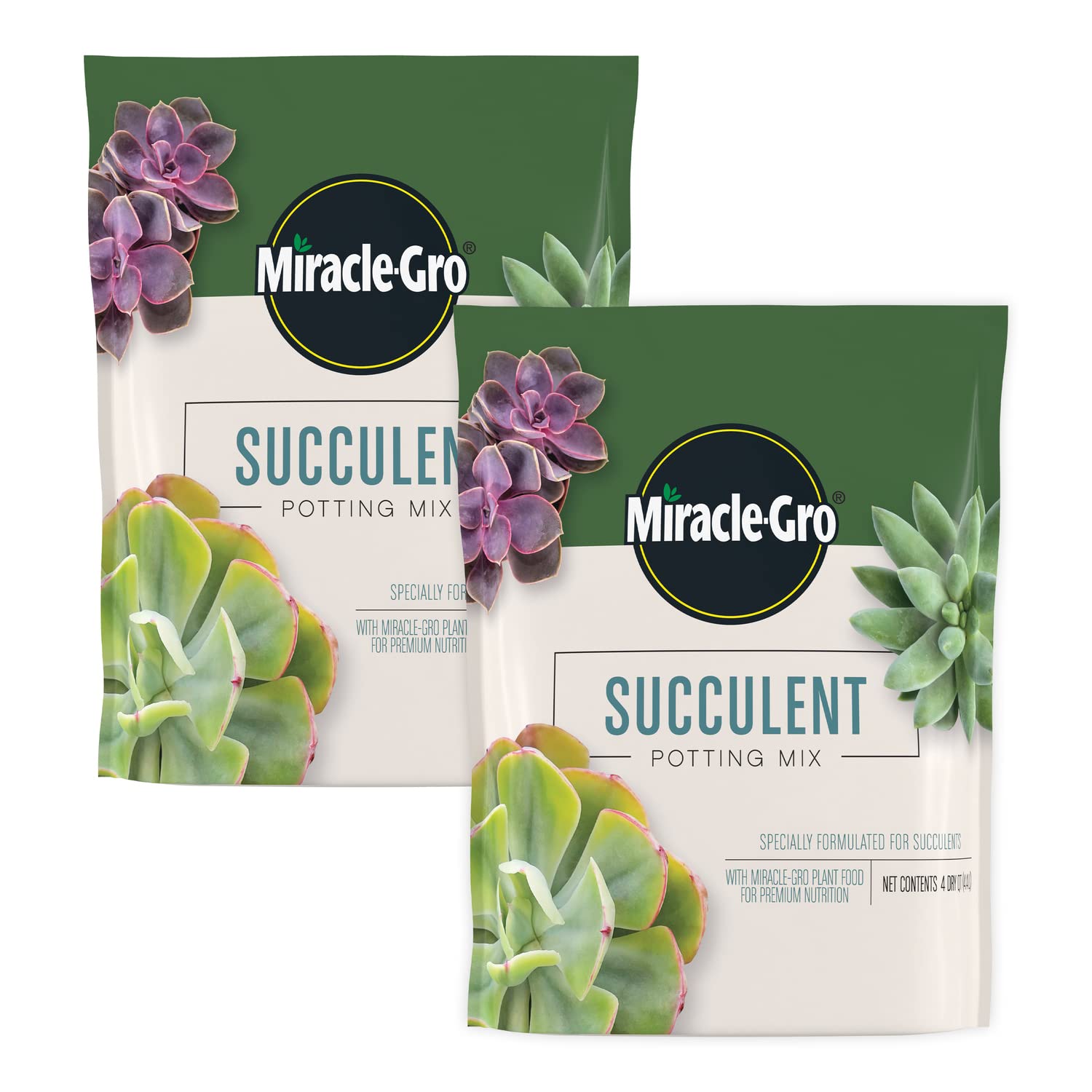 Miracle-Gro succulent potting mix bag front boosts indoor plant nutrition.