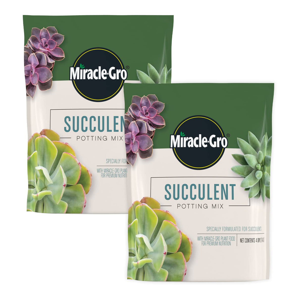 Miracle-Gro succulent potting mix bag front boosts indoor plant nutrition.