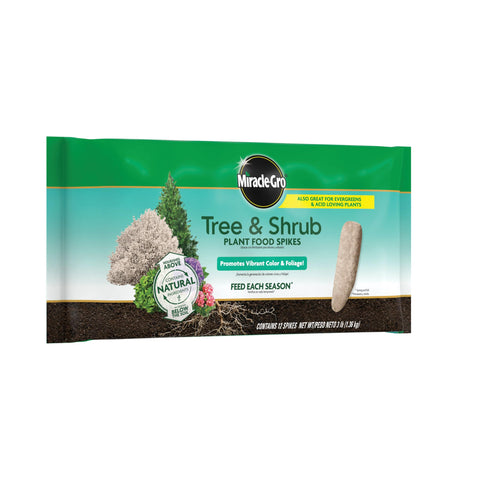 Soil contact nourished by Miracle-Gro spikes promotes root-zone feeding.