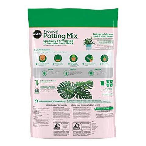 Miracle-Gro Tropical Potting Mix texture supports airy roots in indoor containers