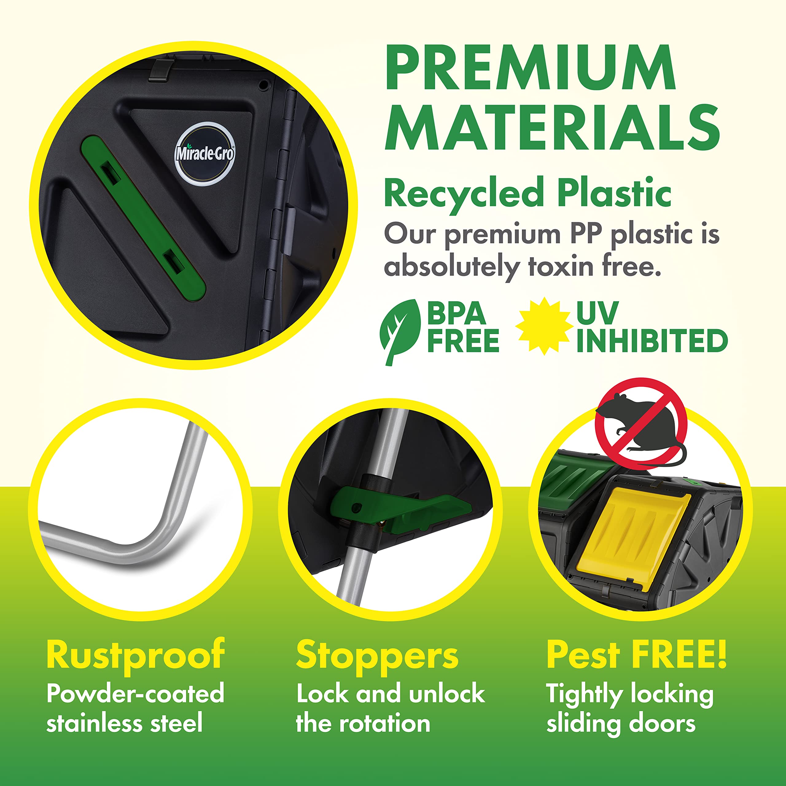 Miracle-Gro UV-protected compost bin ready for year-round outdoor use