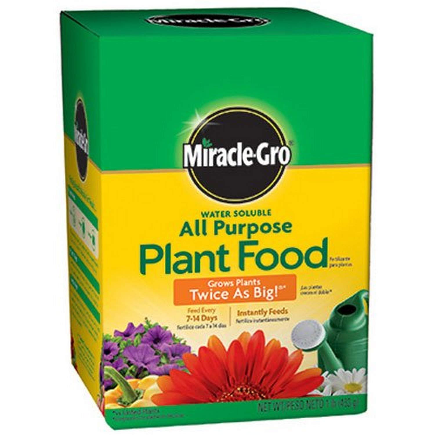 Miracle-Gro water-soluble all-purpose plant food 24-8-16 for vigorous blooms and healthy foliage.