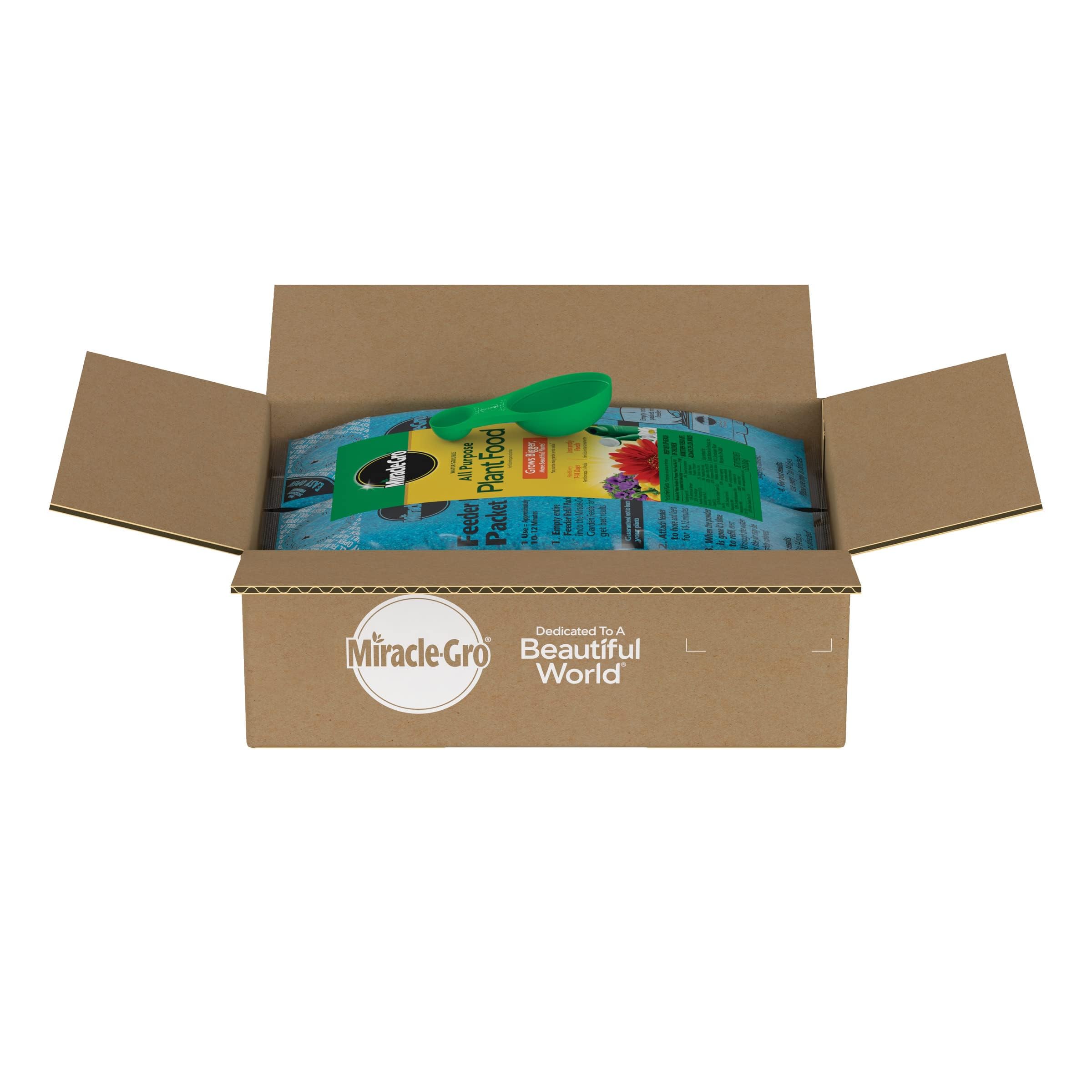 Miracle-Gro Water Soluble All Purpose Plant Food bag supports universal plant feeding.