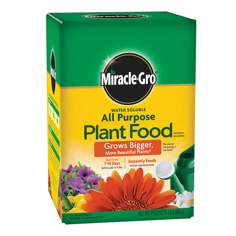Miracle-Gro Water Soluble All Purpose Plant Food bottle for quick indoor and outdoor feeding