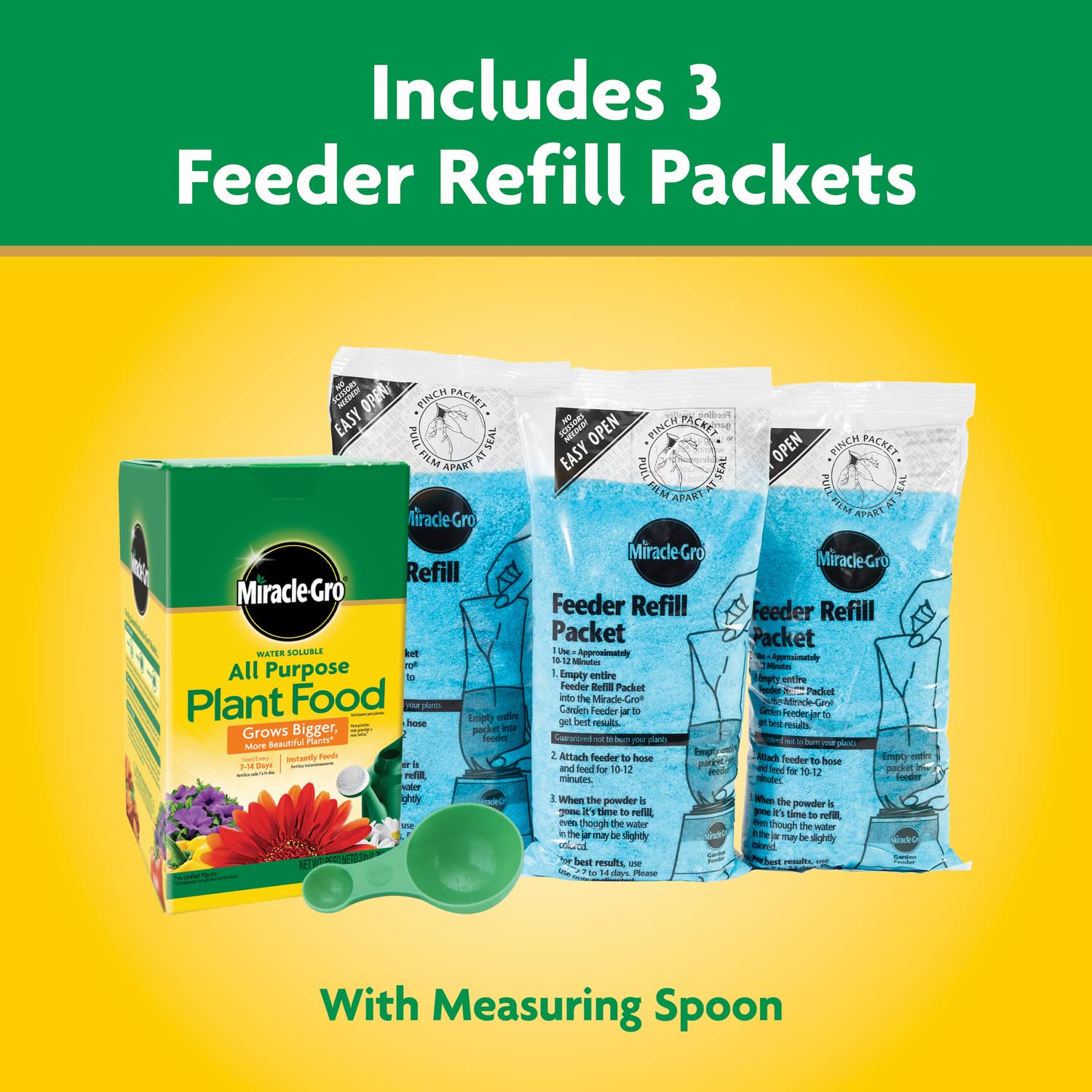 Miracle-Gro plant food scoop showing indoor dosing for precise measurement.