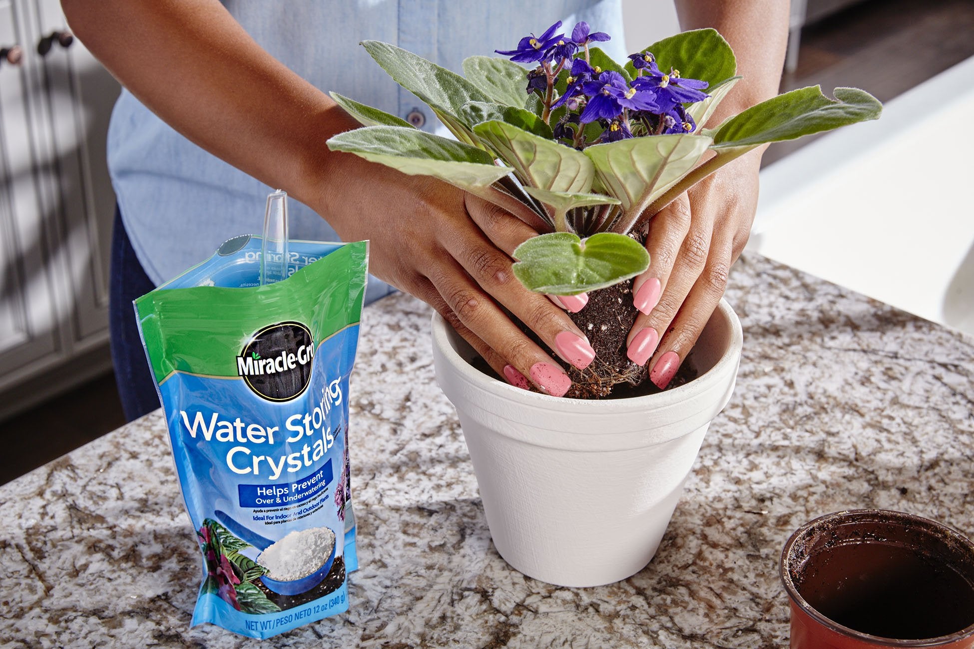 Miracle-Gro Water Storing Crystals close-up with label for straightforward application