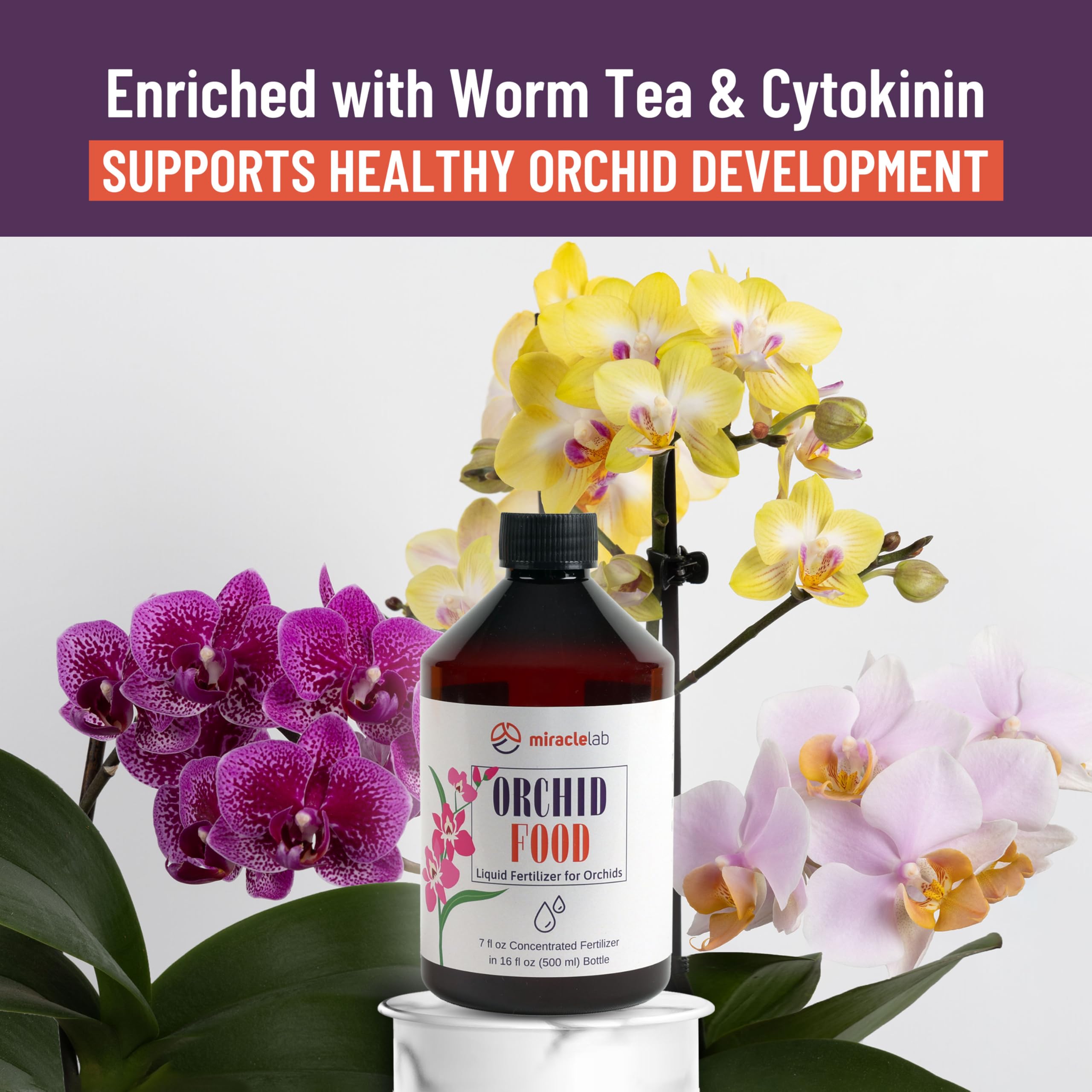 Miracle Lab Liquid Orchid Fertilizer healthy leaves helps sustain green, balanced foliage.