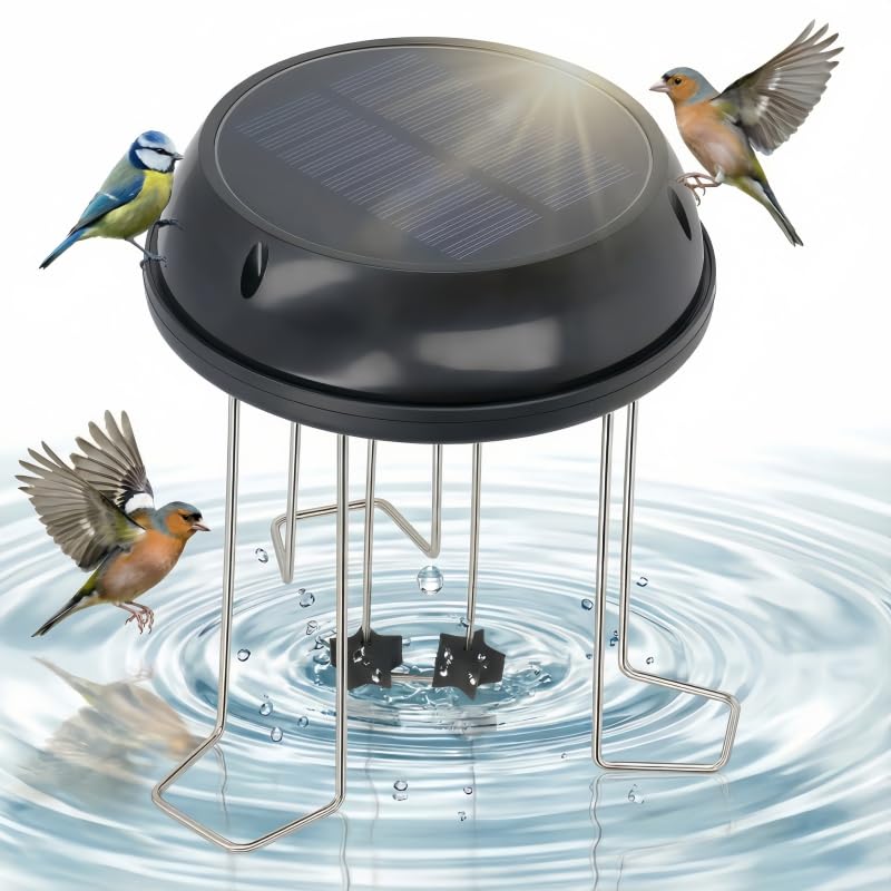 Miriam Song Bird Bath Bubbler with solar panel powers a lively fountain in sunlight.