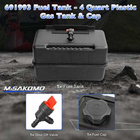 Misakomo 691993 fuel tank durable plastic body for long-lasting performance.
