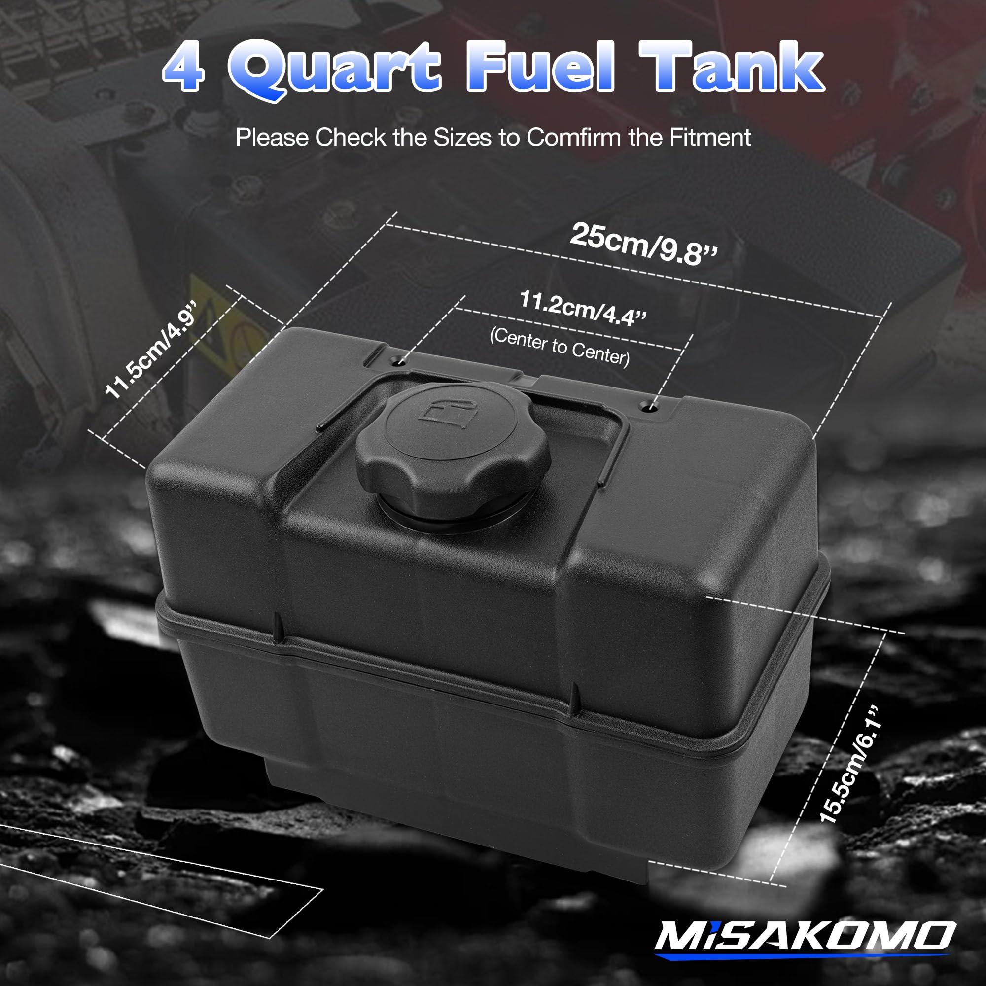 Misakomo 691993 fuel tank with shut-off valve for quick, controlled fuel flow.