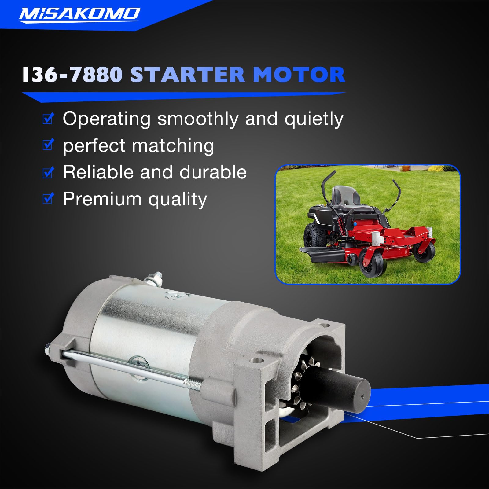Misakomo starter motor top label aids quick model verification for easy replacement