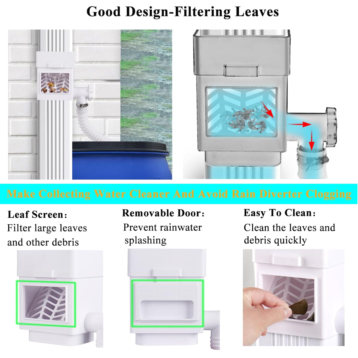 MISDENK filter door and removable net keep debris out of water collection.