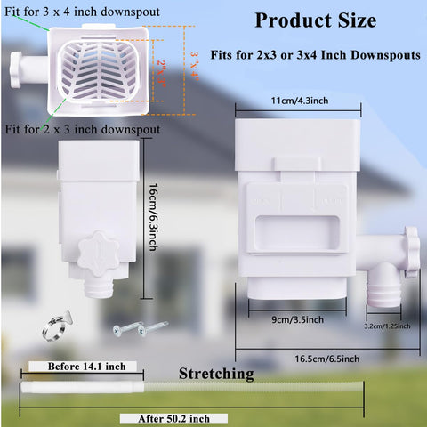 MISDENK rectangular downspout compatibility supports 2x3 and 3x4 sizes.