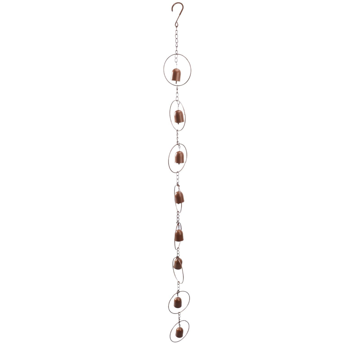 Miskall hanging rain chime in metal bell finish creates soothing outdoor rainfall sounds.