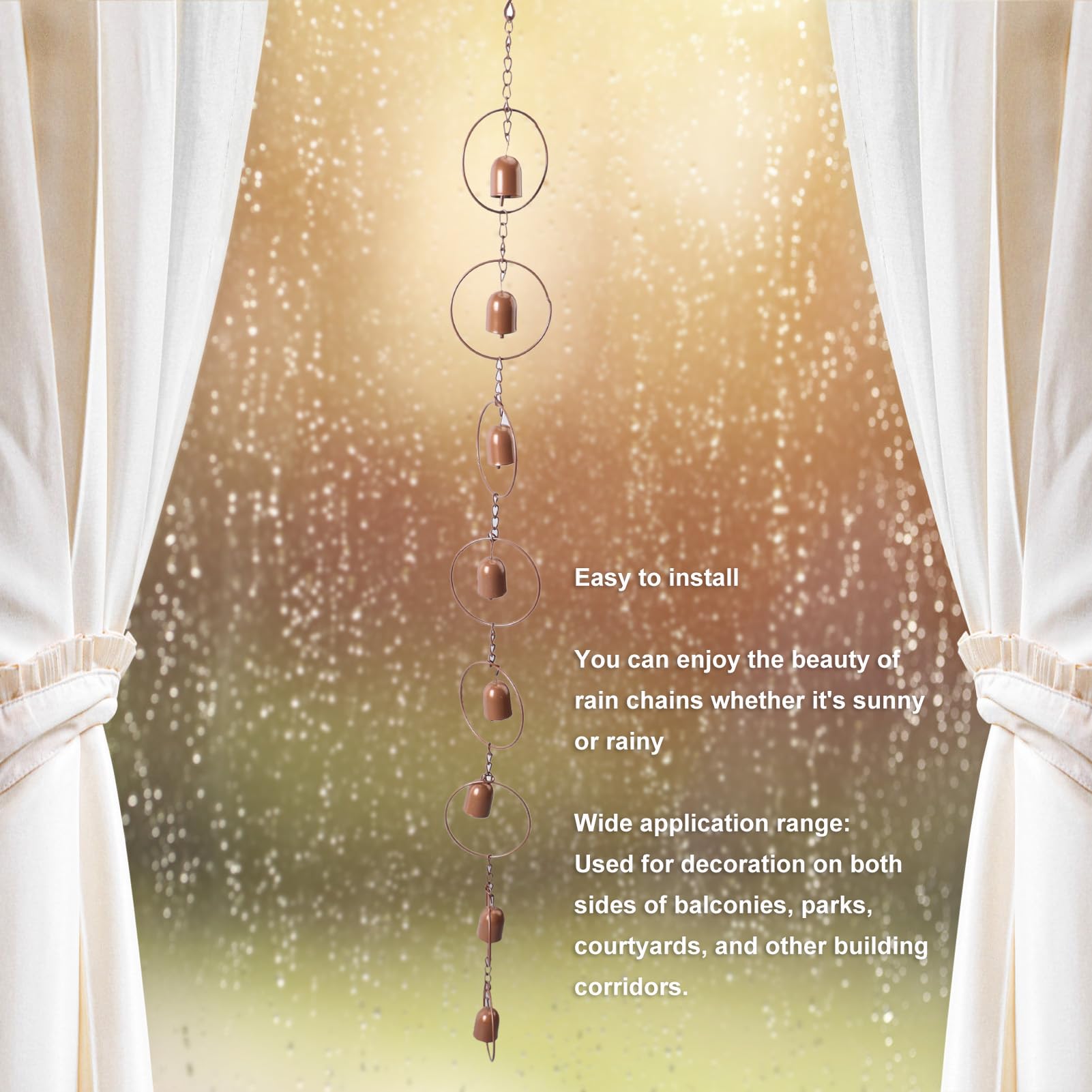 Miskall rain chain guides water along eaves for effective drainage.