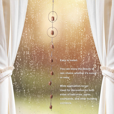 Miskall rain chain guides water along eaves for effective drainage.