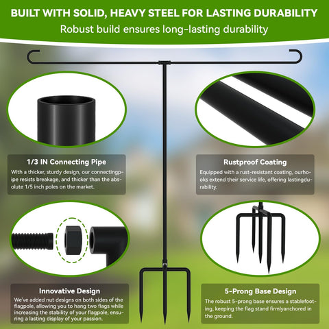 MISNI flag pole assembly shown in action for quick, tool-free setup