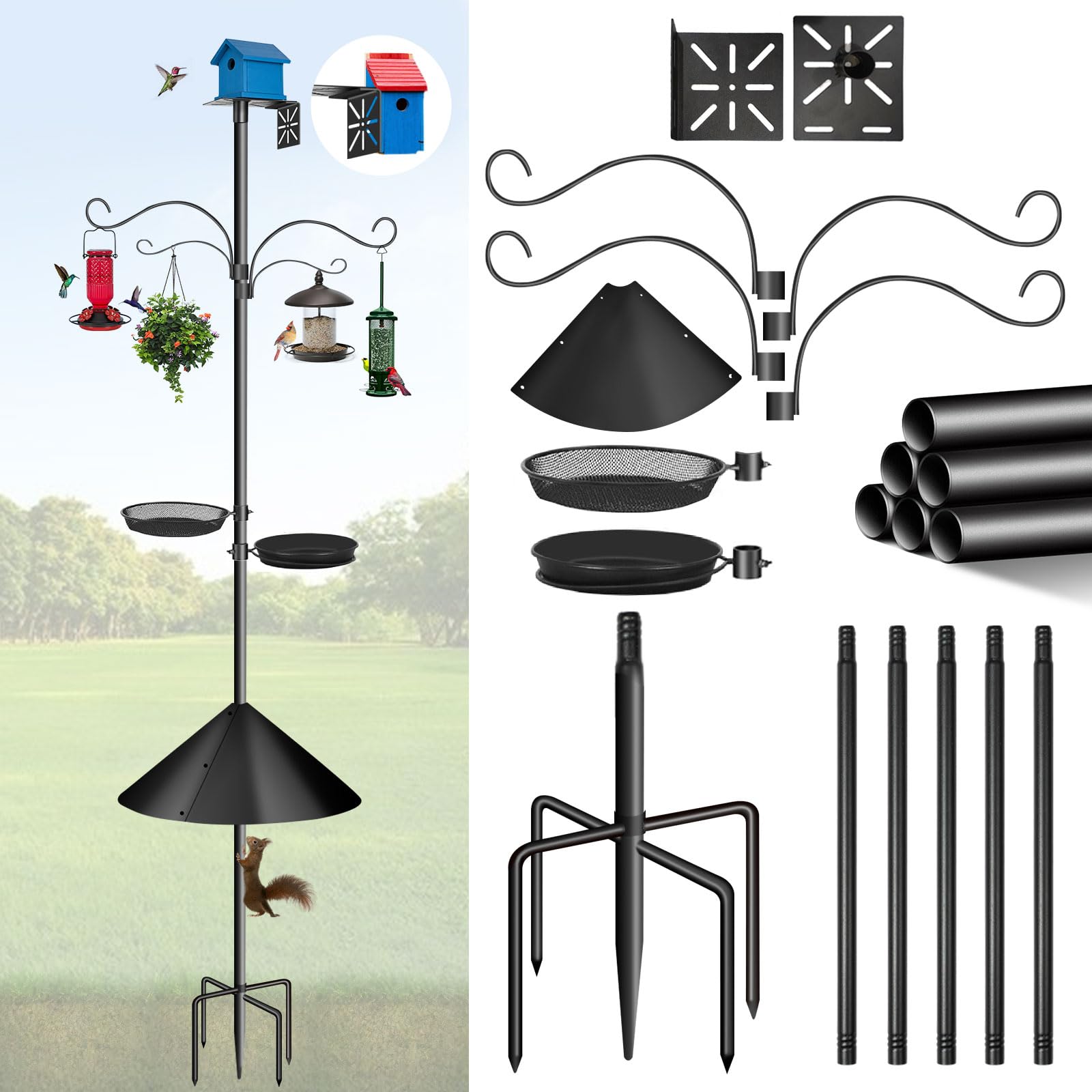 Misoull 92inch-bird-feeder-pole demonstrates tall, adjustable setup for versatile outdoor feeding.