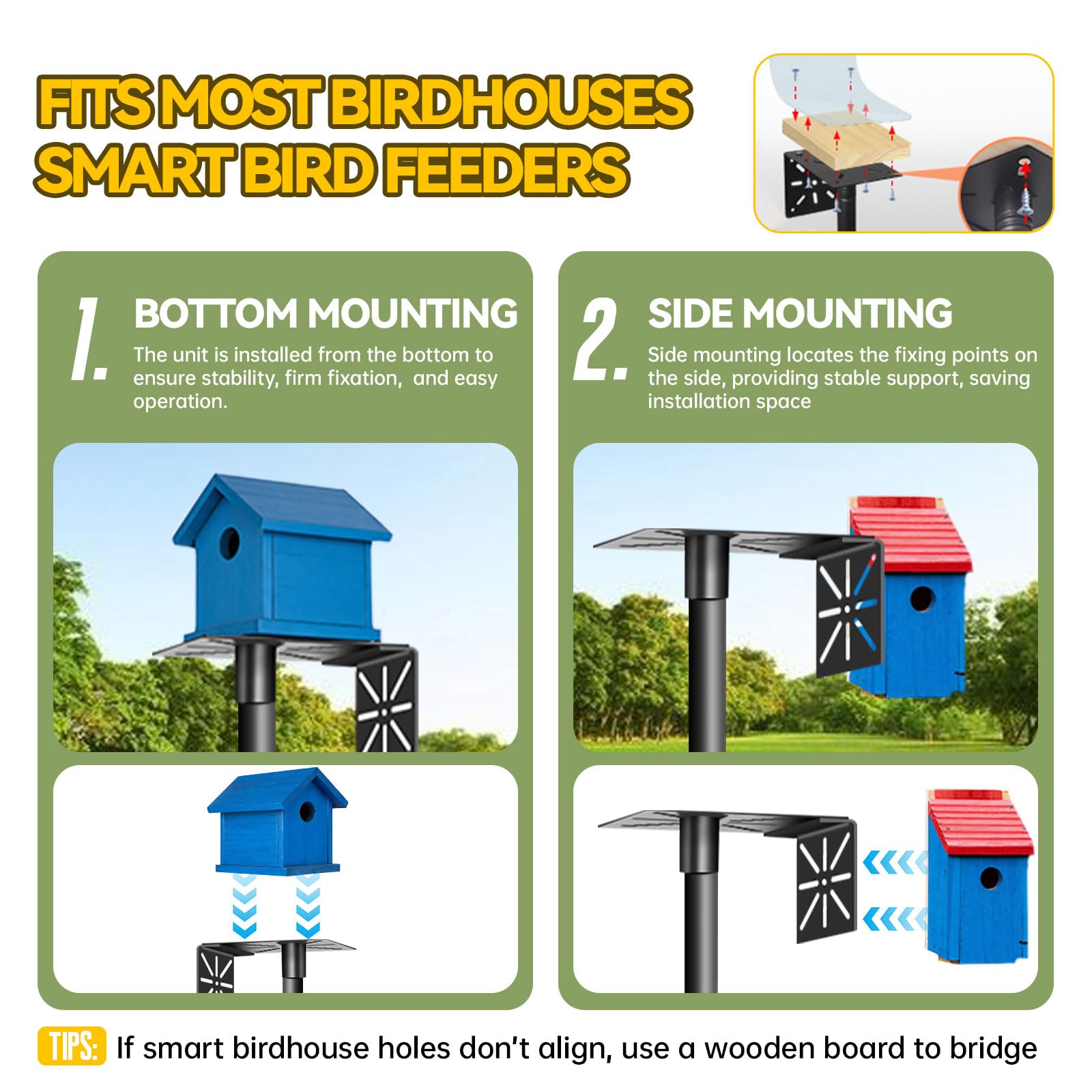 Misoull detachable-bird-bath-tray offers clean water access for visiting birds.