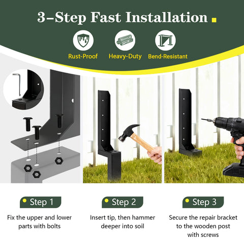 Misoull easy-install wood fence stakes enable tool-free setup with quick ground insertion.