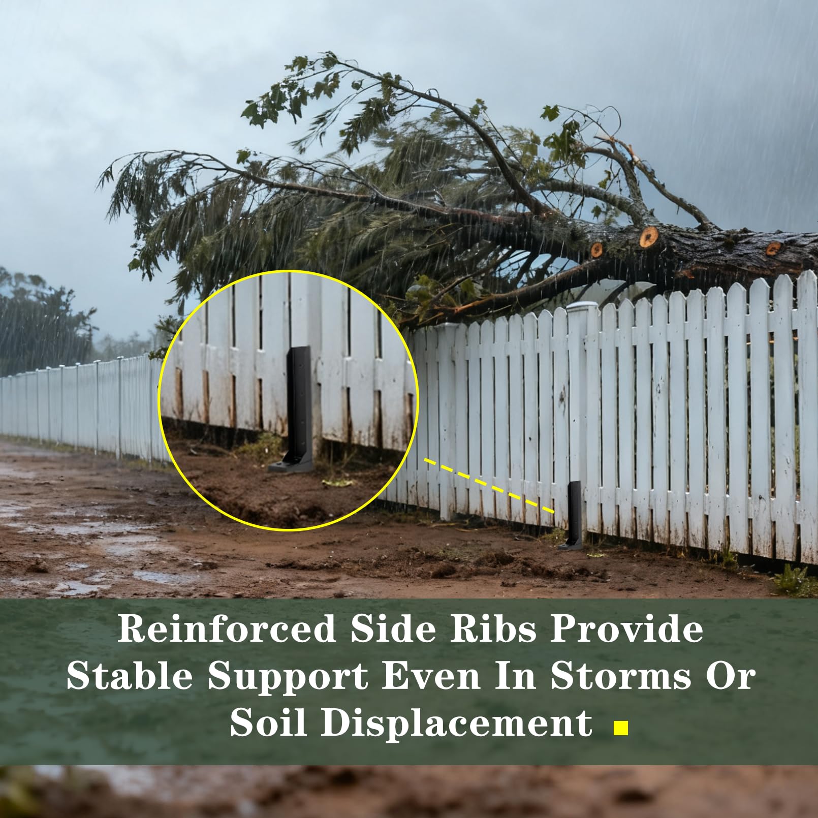Misoull fence post stabilizer burial depth 15.7 inches ensures solid ground anchoring.