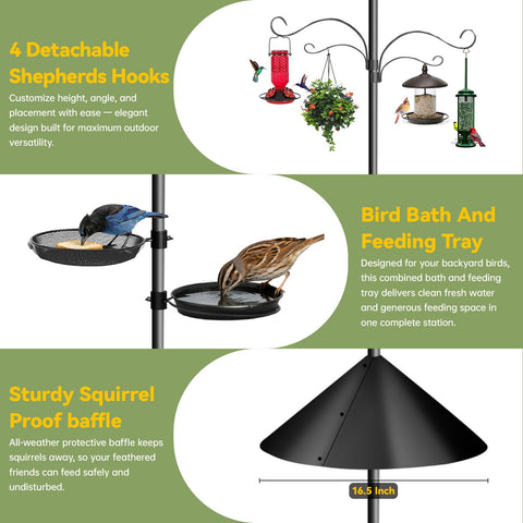 Misoull free-sliding-shepherd-hooks enable multiple feeders and decorations.