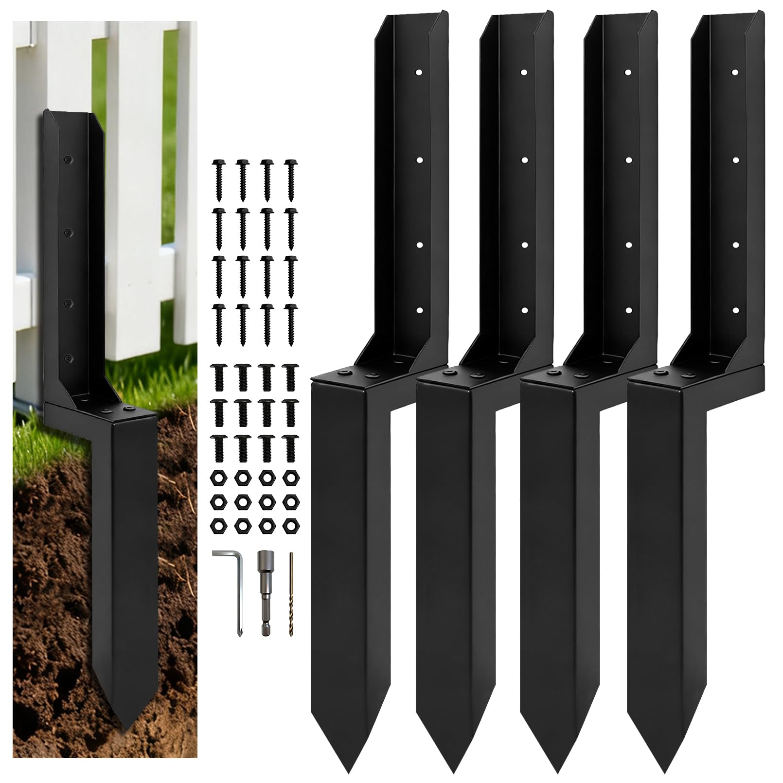 Misoull heavy-duty fence post anchor assembly demonstrates sturdy construction for secure post alignment.