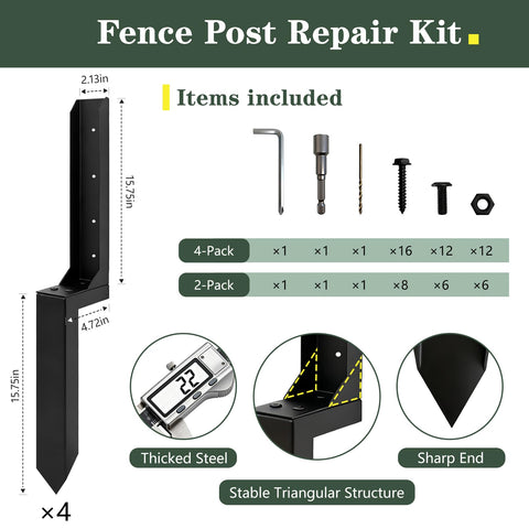 Misoull thickened repair kit 4-pack supports 4x4 and 6x6 posts in stormy conditions.