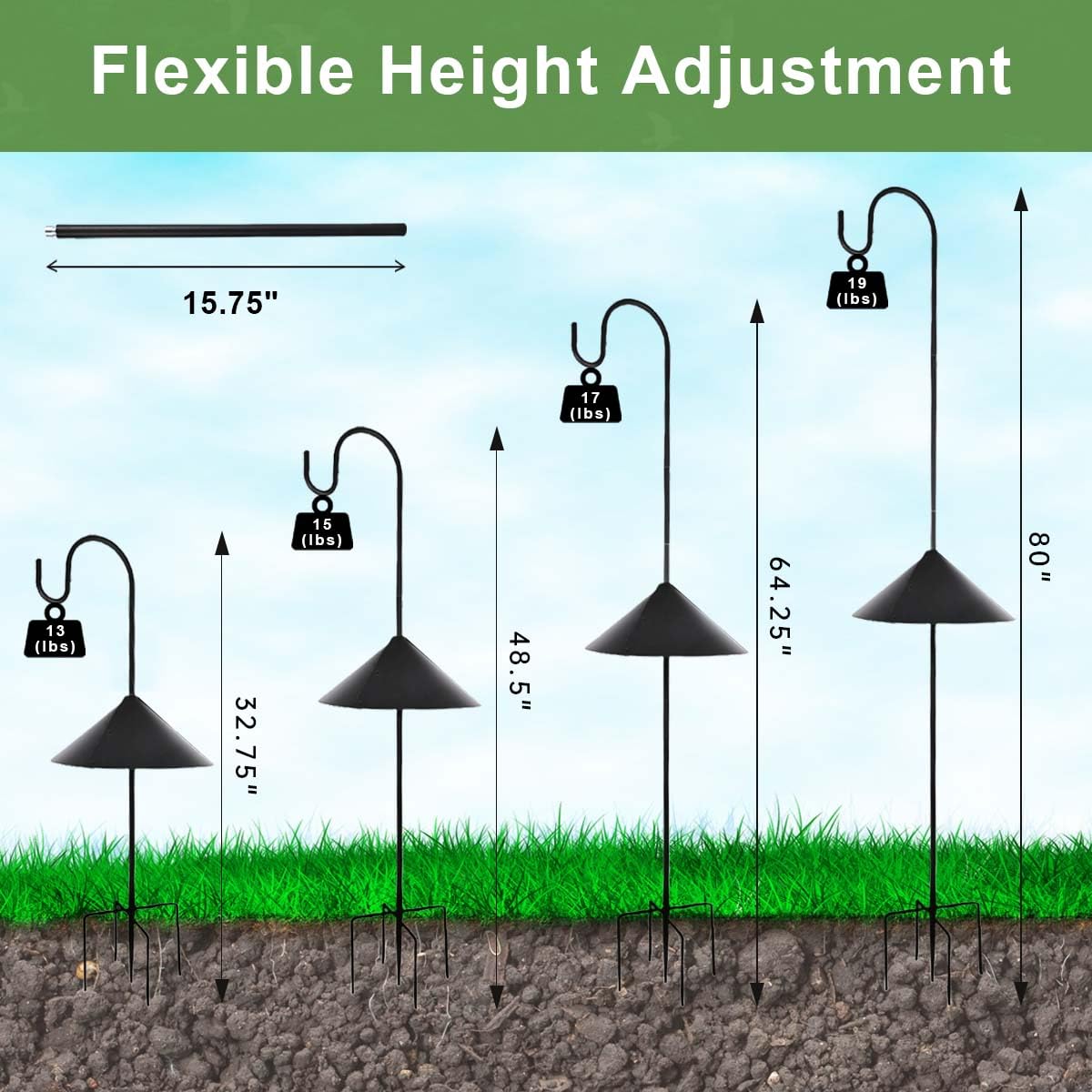MISPACIO shepherd hook top for secure feeder hanging