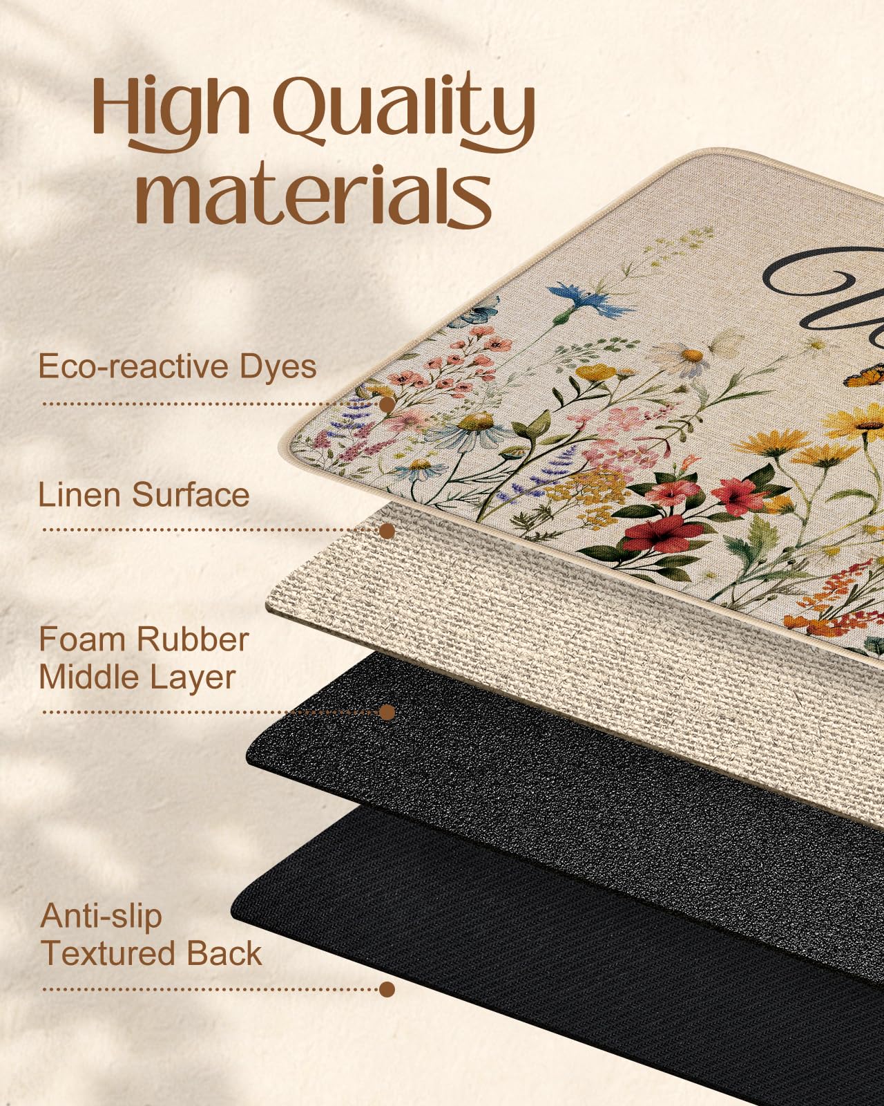 Miss Adola vintage-style rug featuring delicate motifs brightens entrances, lying flat under doors.