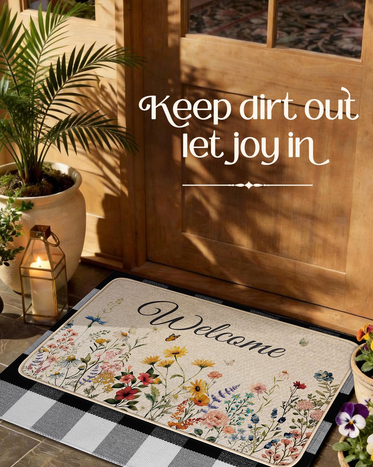 Miss Adola durable rubber backing keeps this mat firmly in place on busy entryways.