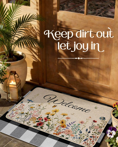 Miss Adola durable rubber backing keeps this mat firmly in place on busy entryways.