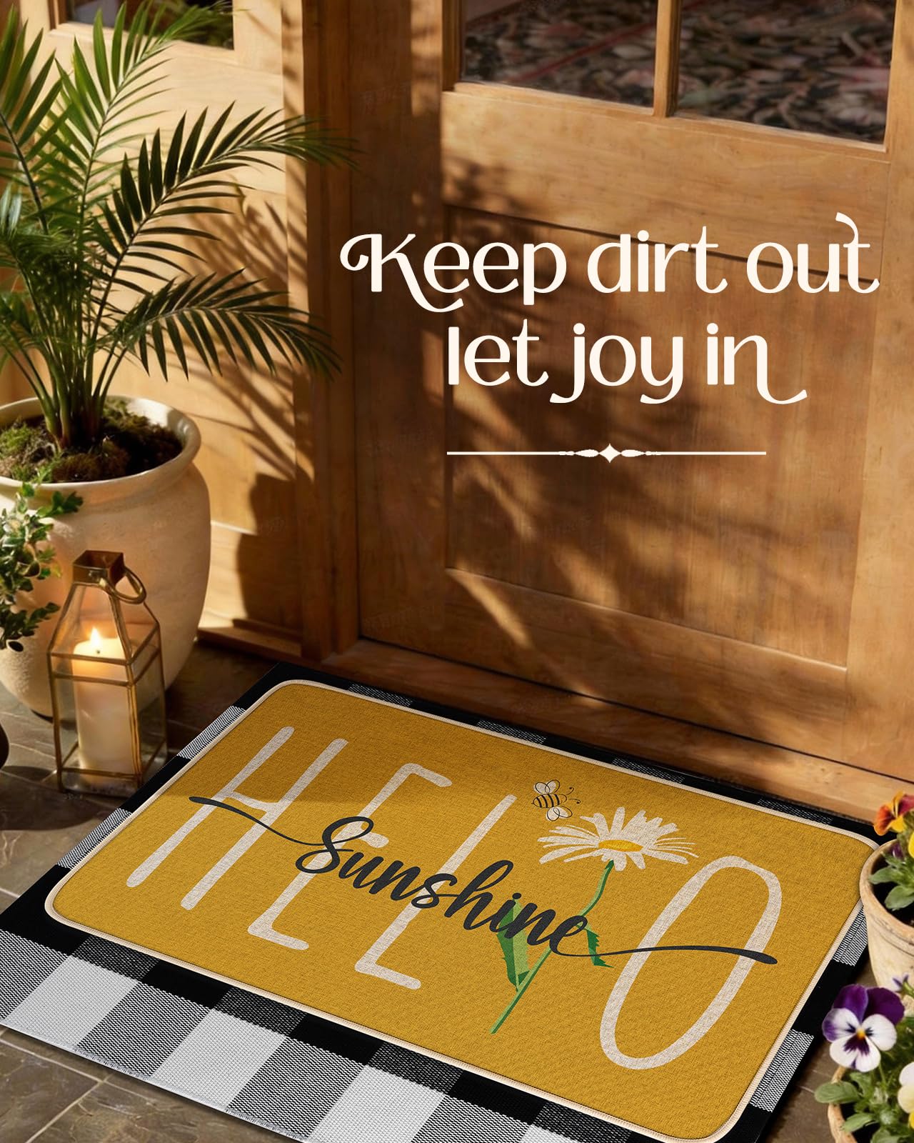 Miss Adola Hello Sunshine mat combines style with versatile entryway decor.