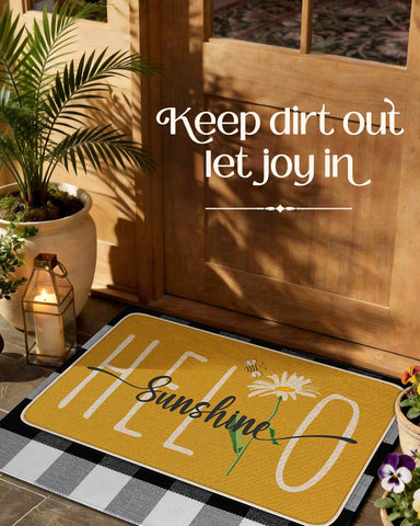 Miss Adola Hello Sunshine mat combines style with versatile entryway decor.