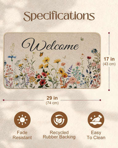 Miss Adola spring wildflowers and butterflies door mat adds porch charm.