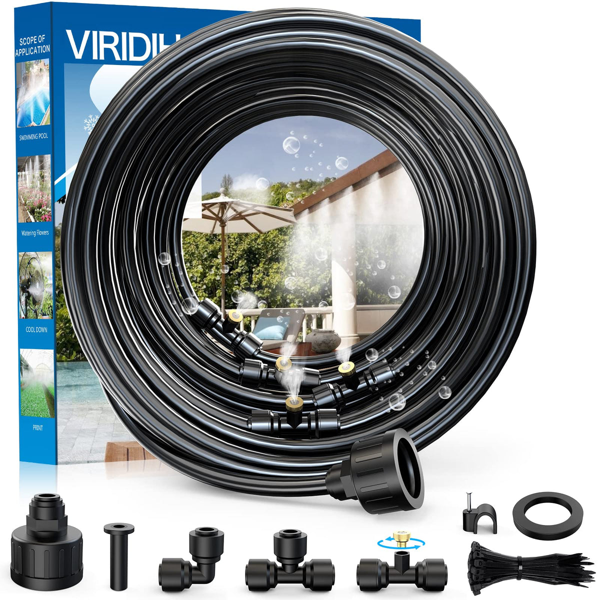 MISSIGO 100ft misting line for patio cooling and shade.