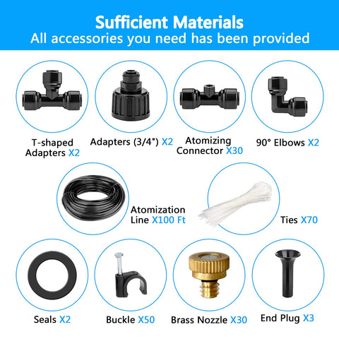 MISSIGO brass mister system with 30 pieces for efficient outdoor cooling.