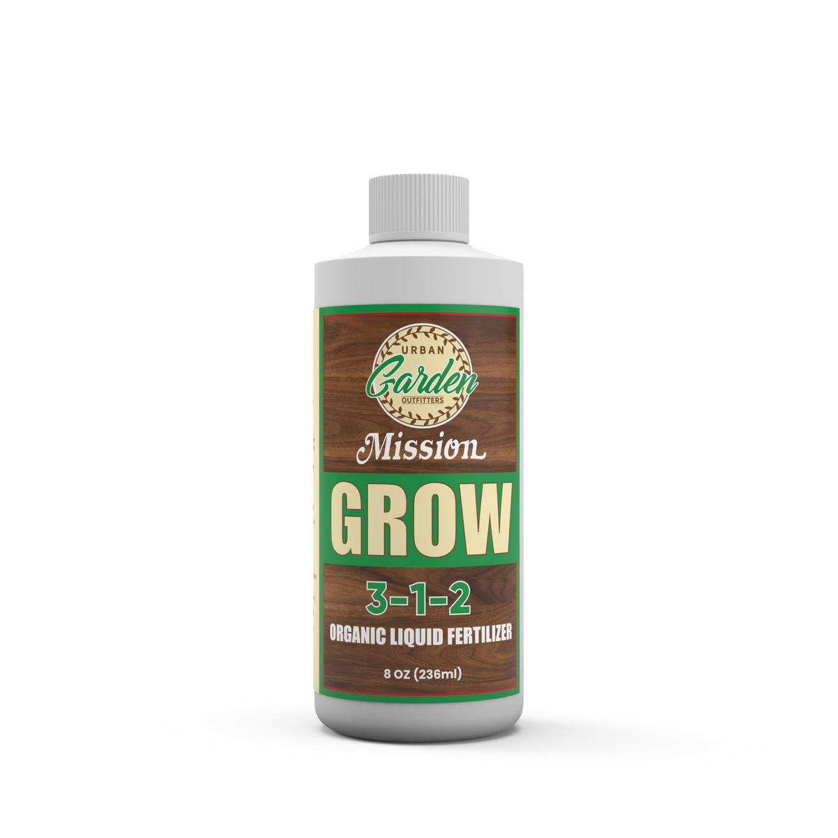 Mission Fertilizer Grow 3-1-2 bottle being poured for weekly plant nutrition.