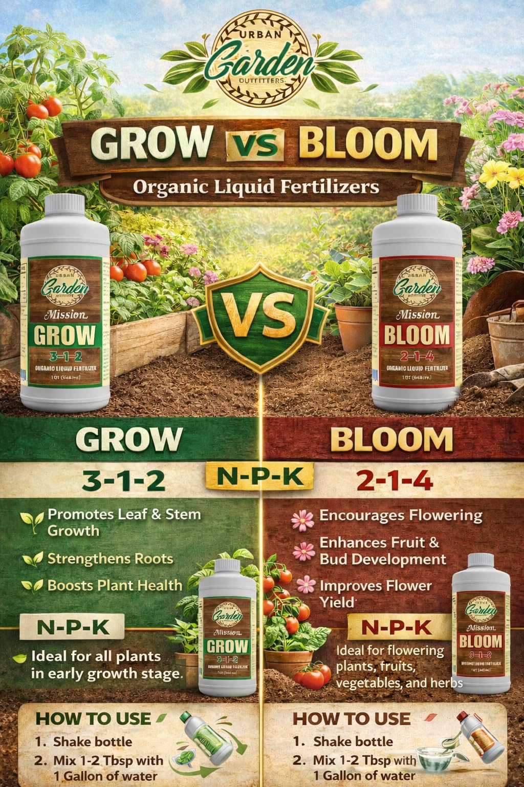 Mission Fertilizer Grow 3-1-2 container plants suitable for pots and planters.