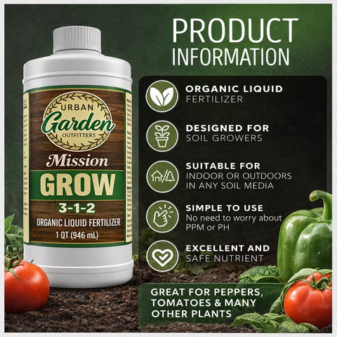Mission Fertilizer Grow 3-1-2 lush foliage boosts greener leaves in home gardens.