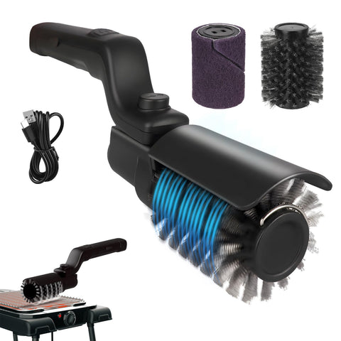 Mistcado upgraded grill brush with stainless steel head tackling tough residue on a grill.