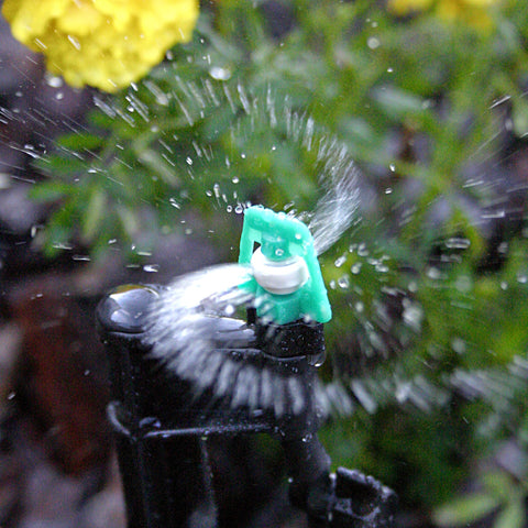 Mister Landscaper MLM-15 center bed irrigation sprinkler spreads water evenly.
