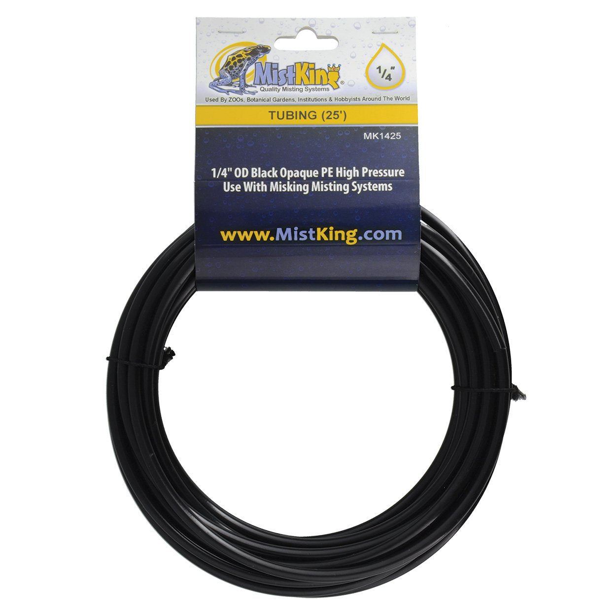 MistKing tubing for misting systems in a 25 ft roll; enables flexible, efficient mist delivery for aquariums.