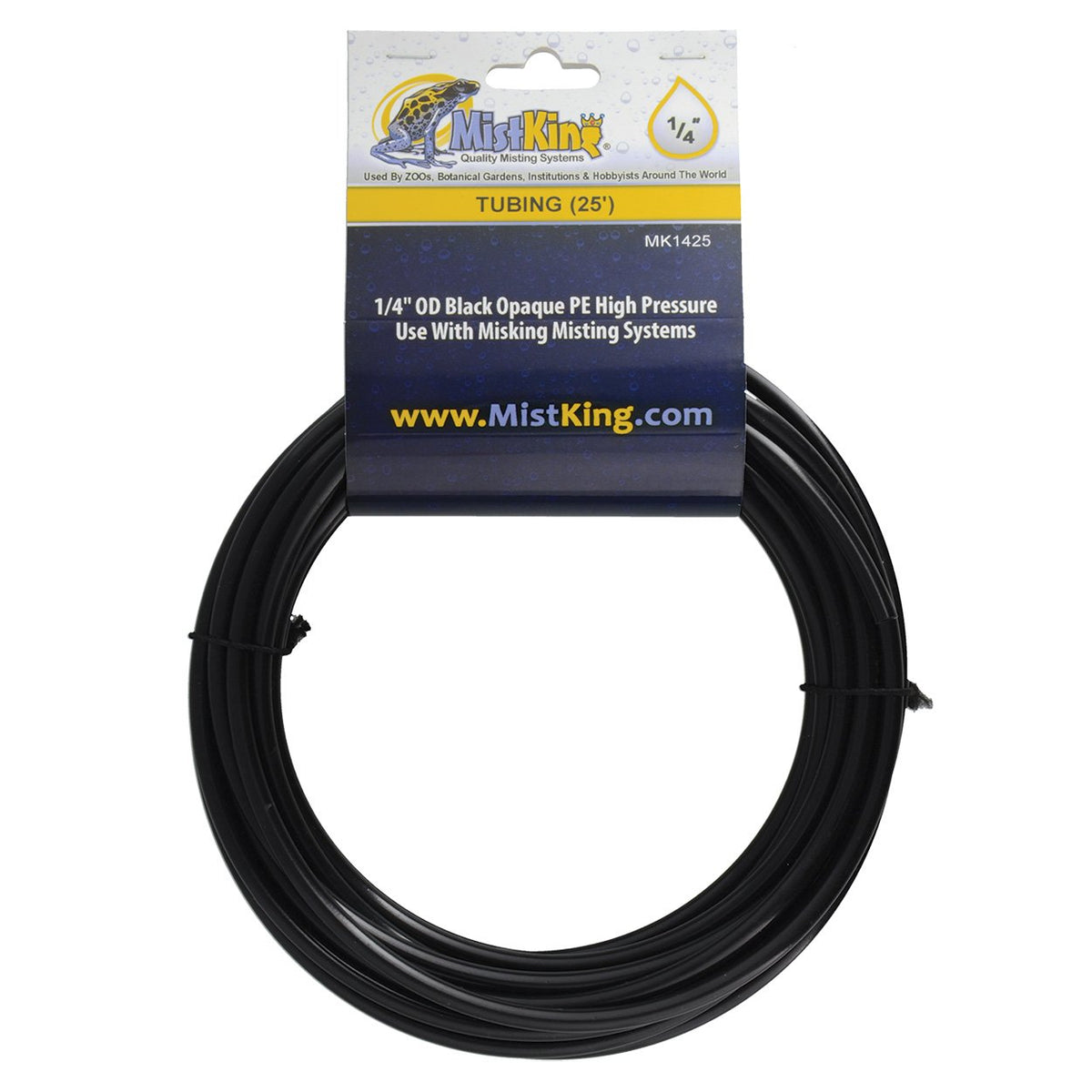 MistKing tubing for misting systems in a 25 ft roll; enables flexible, efficient mist delivery for aquariums.
