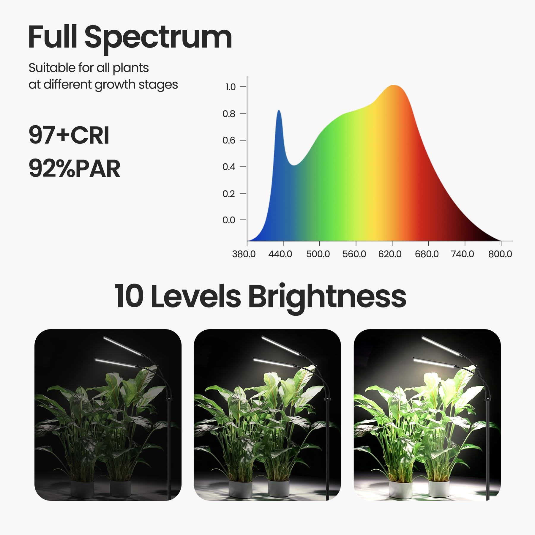 MistyJungle 144 LEDs deliver full-spectrum light for year-round plant vitality.