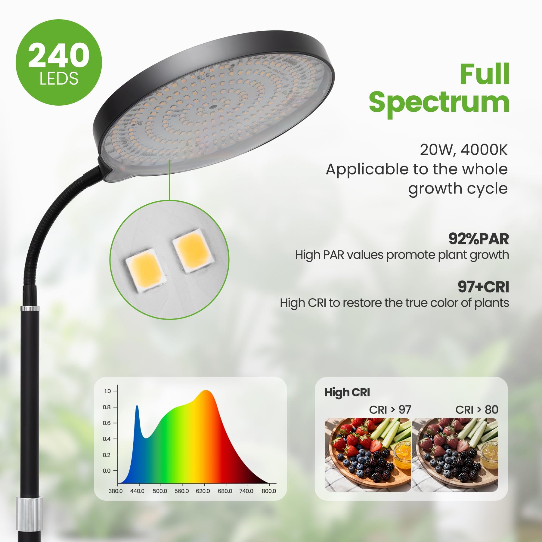 MistyJungle gooseneck offers flexible directional lighting for precise leaf exposure.