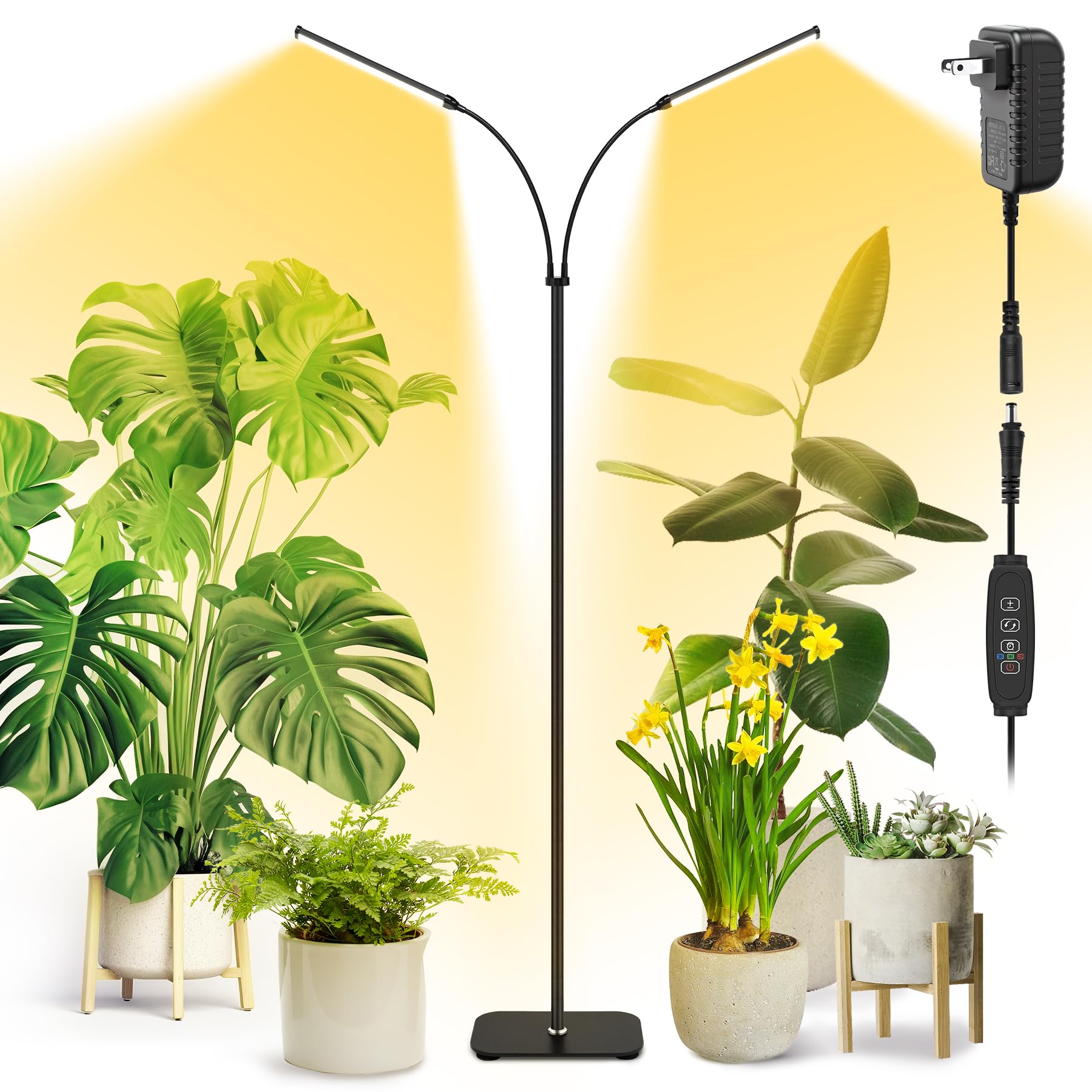 MistyJungle grow light on extendable 66.5 inch stand for tall indoor plants, supporting even growth.