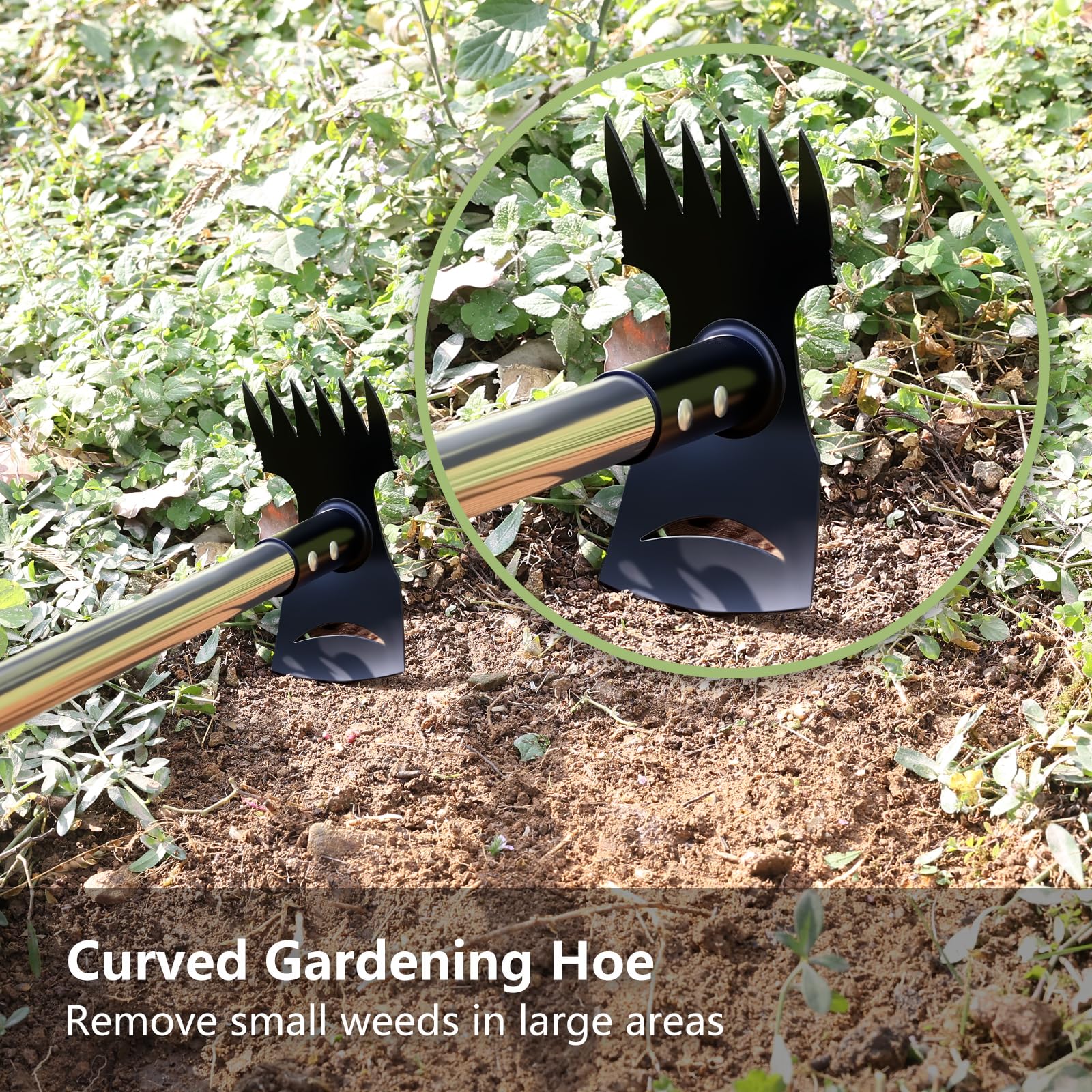 Mitclear curved garden hoe cuts through soil and roots smoothly