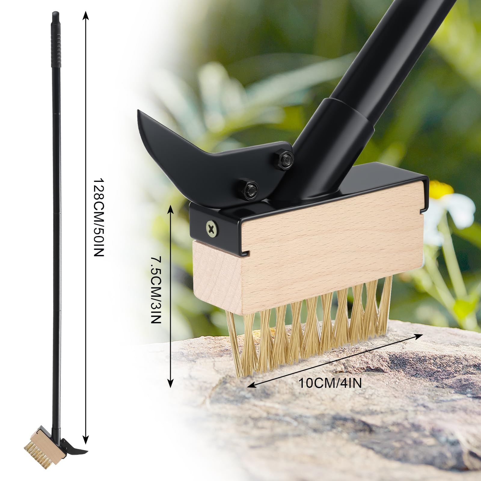 Extendable 50-inch pole minimizes bending for comfortable weed removal